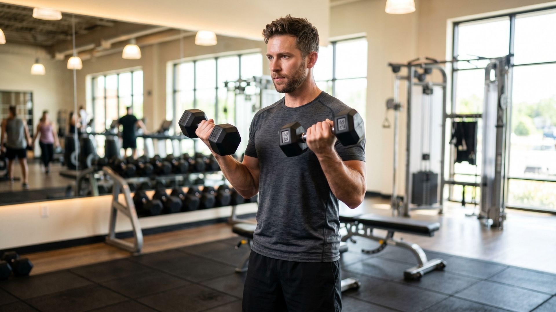 Man doing resistance training with dumbbells